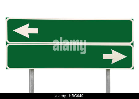 Crossroads Road Sign, Two Arrow Green Isolated Blank Empty Copy Space Stock Photo