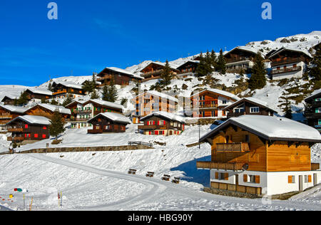 Bettmeralp mountain village in winter, Valais, Switzerland Stock Photo