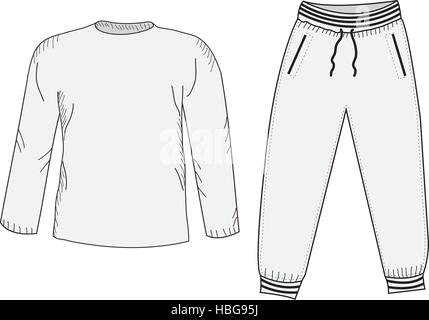 Jacket and sweatpants. Tracksuit, sketch set. Things in the style of hand drawing. Sportswear. Sports Mockup suit. Vector illustration Stock Vector