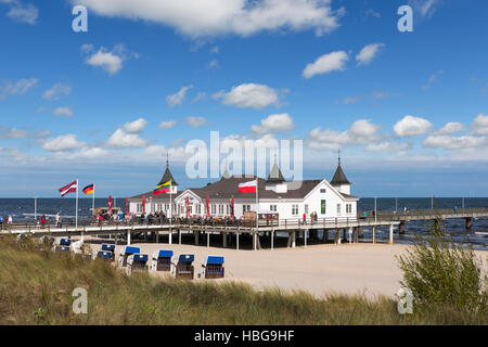 Pier, Ahlbeck seaside resort, Heringsdorf, Usedom, Baltic Sea, Mecklenburg-Western Pomerania, Germany Stock Photo