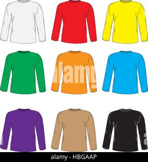 Men's t shirts design template set. Multi-colored T-shirt with long sleeves. Hand drawing style. mockup shirts. Vector illustration Stock Vector