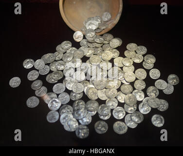silver coins on black Stock Photo