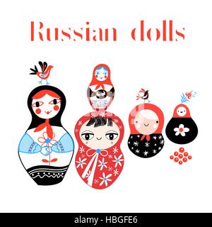 Vector set of Russian dolls on a white background Stock Vector
