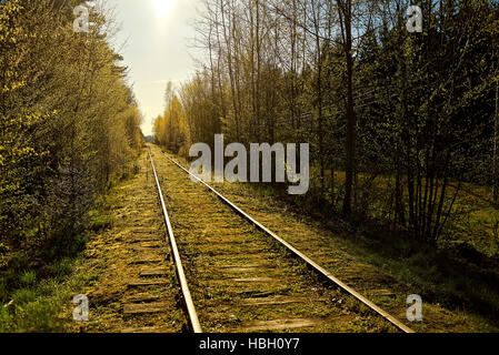 Image of an empty railroad. Railway tracks in a rural scene. Stock Photo