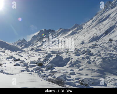 Winter snow covered mountain peaks in Europe. Great place for  sports Stock Photo