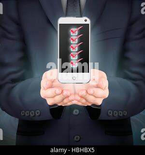 close-up look at businessman holding a cellphone Stock Vector