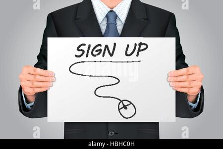 close-up look at businessman holding sign up poster Stock Vector