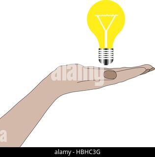 Hand holding lightbulb concept. Business idea, solution innovative technology. Creative ideas. Vector illustration. Electric lamp in hand. Invention,  Stock Vector