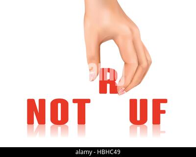 emergency call words in German taken away by hand over white background Stock Vector