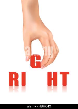 right word taken away by hand over white background Stock Vector