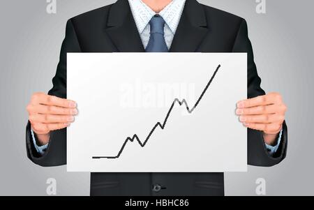 close-up look at businessman holding growing business graph Stock Vector