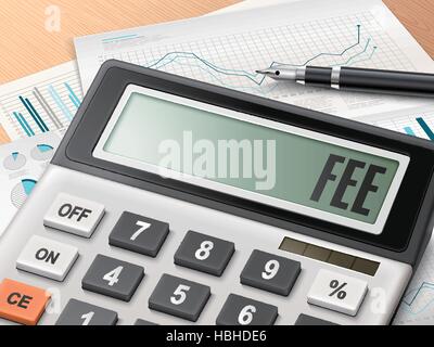 calculator with the word fee on the display Stock Vector