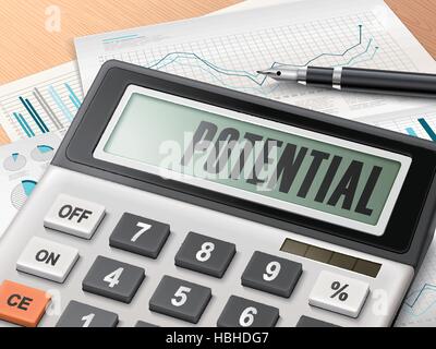 calculator with the word potential on the display Stock Vector