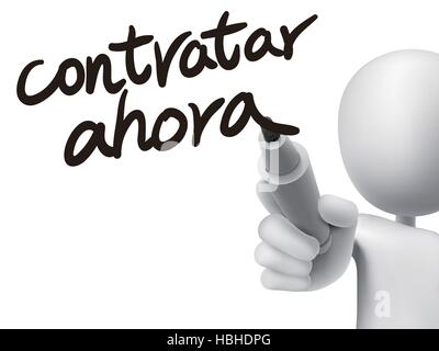 Spanish words for We are hiring written by 3d white man on a transparent board Stock Vector