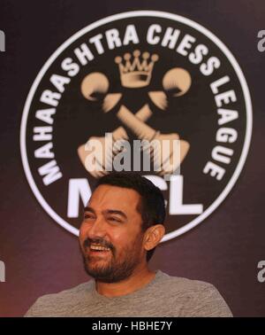 Bollywood actor Aamir Khan during the announcement of 3rd Edition of Maharashtra Chess League (MCL) in Mumbai Stock Photo