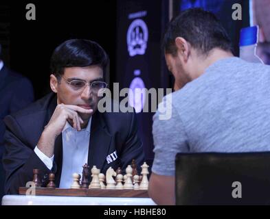 Aamir Khan playing with Chess World Champion Vishwanathan Anand exhibition match Mumbai India Stock Photo