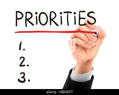 priorities word written by hand on a transparent board Stock Vector