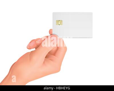 3d hand holding a blank chip card over white background Stock Vector