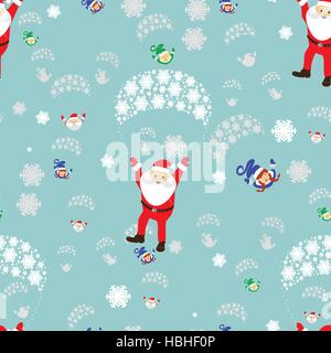 seamless pattern. New Year s Christmas holiday. Santa Claus flies on a parachute with the girl and the elf. an illustration vector to use eps 10 for the press, design, the webs registrations, undershirt, t-shirt, print... Stock Vector