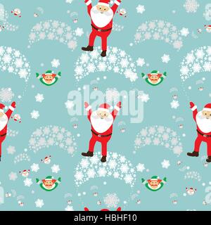 seamless pattern. EPS 10 vector illustration. used for printing, websites, design, ukrasheniayya, interior, fabrics, etc. Christmas theme. Santa and Elf on a parachute Stock Vector