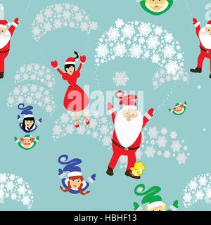 seamless pattern. EPS 10 vector illustration. used for printing, websites, design, ukrasheniayya, interior, fabrics, etc. Christmas theme. Father Frost and Miss Santa Claus girl    an elf on a parachute Stock Vector