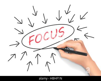 focus word with arrows written by hand on white background Stock Vector