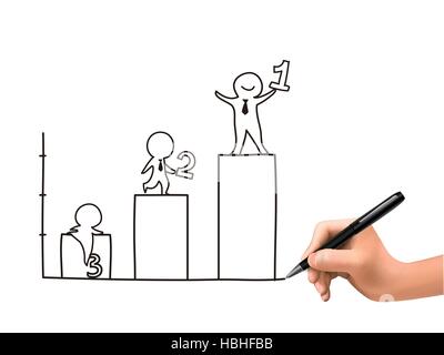 growing business graph drawn by 3d hand over white Stock Vector