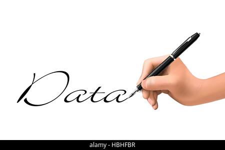 data word written by 3d hand over white Stock Vector