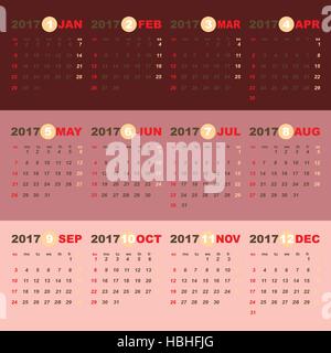 2017 calendar on beauty pink gold template, stock vector Stock Vector