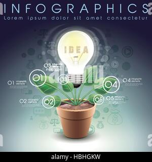 creative template with idea bulb potted, can be used for infographics and banners or posters, concept vector illustration Stock Vector