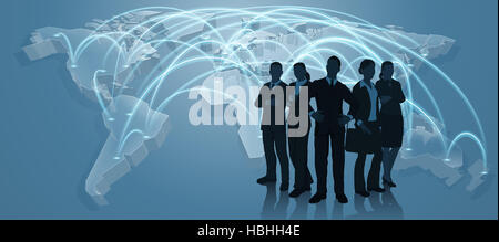 World map flight paths logistics background concept with business team Stock Photo