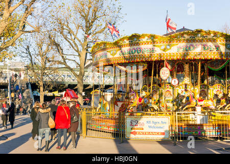 Carousel at Southbank Centre Christmas Market, South Bank, London Borough of Lambeth, Greater London, England, United Kingdom Stock Photo