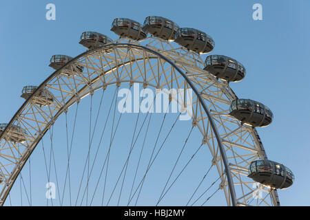 The 'London Eye' showing pods at sunset, South Bank, Greater London, England, United Kingdom Stock Photo
