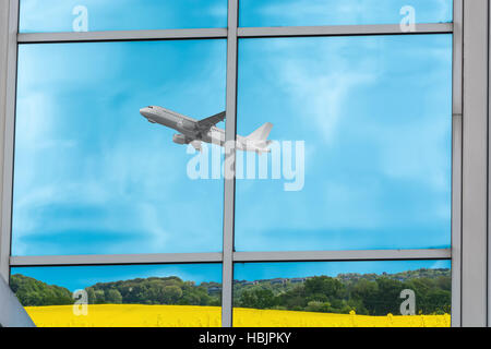 Reflection of an airplane during startup. Stock Photo