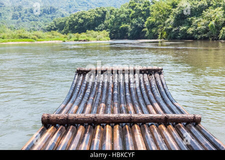 bamboo raft in the stream Stock Photo