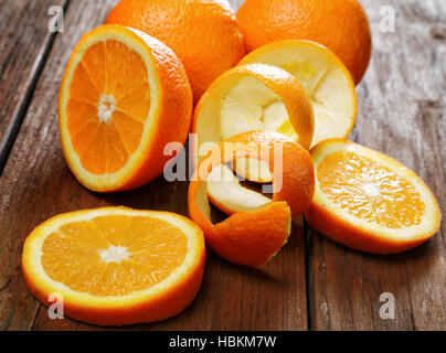 Group of oranges on a wooden table Stock Photo