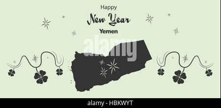 Happy New Year illustration theme with map of Yemen Stock Vector