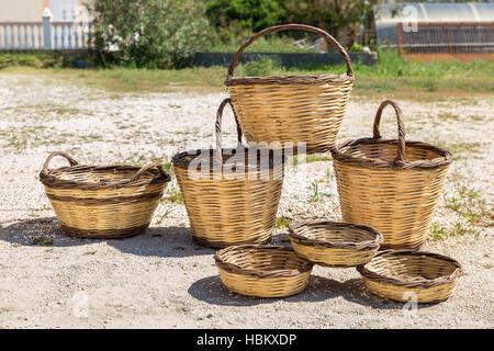 Reed baskets for sale as greek souvenirs Stock Photo
