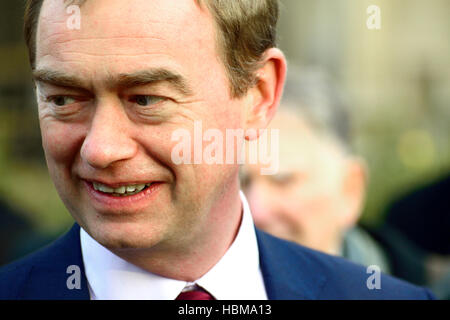 Tim Farron MP, Liberal Democrat leader, at an event on College Green, Westminster.... Stock Photo