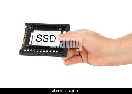 Hand and computer SSD drive Stock Photo