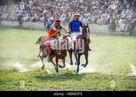 Free-style mountain polo being played on the Chitral Polo Ground. Stock Photo