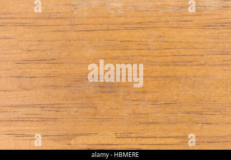 Close view of an old wood surface that has been varnished and weathered with age. Stock Photo