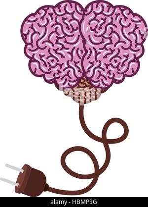 brain silhouette light purple color with top view with power cord vector illustration Stock Vector