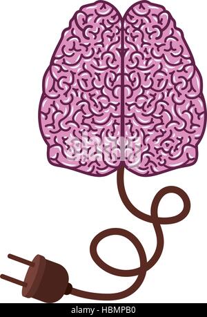 brain silhouette light purple color with two cerebral hemispheres and power cord vector illustration Stock Vector