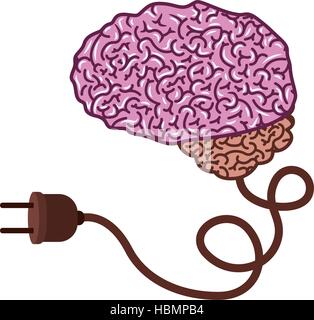 brain silhouette light purple color with side view and power cord vector illustration Stock Vector