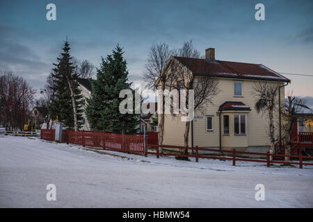 Winter scene of local private housing at Kirkenes, Arctic Norway. Stock Photo