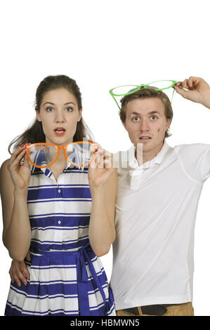 Couple with silly glasses Stock Photo