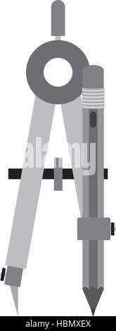 gray silhouette compass with pencil vector illustration Stock Vector