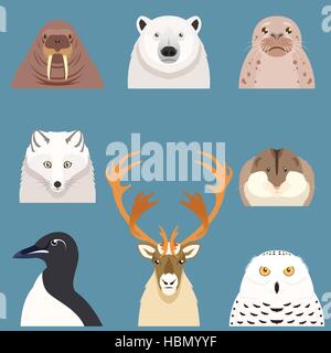 Vector image of the Set of flat arctic animal icons Stock Vector
