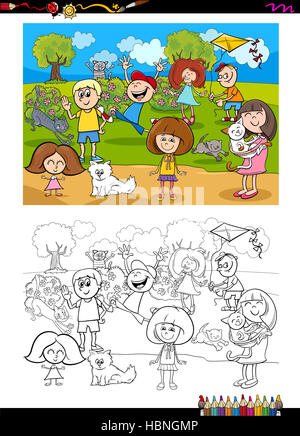 kids and cats coloring book Stock Photo